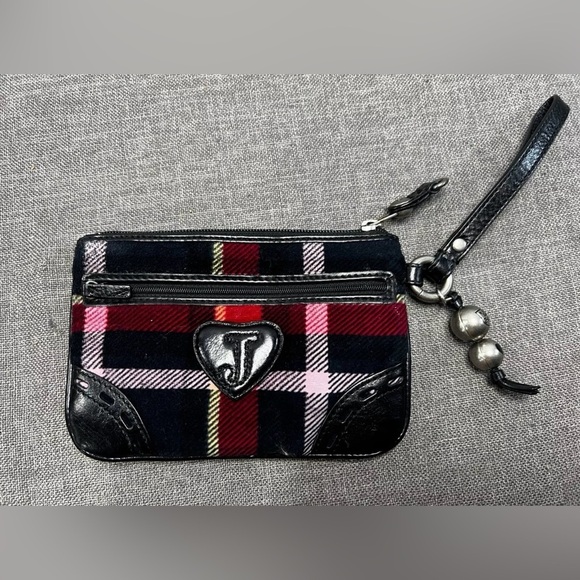 Juicy Couture Retro Plaid Velour Wristlet in Black and Red - Picture 4 of 7